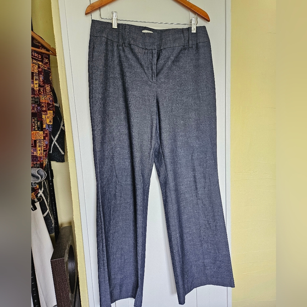 Ann Taylor LOFT Dark Cotton Chambray Ann Style Trouser Pants Size 10